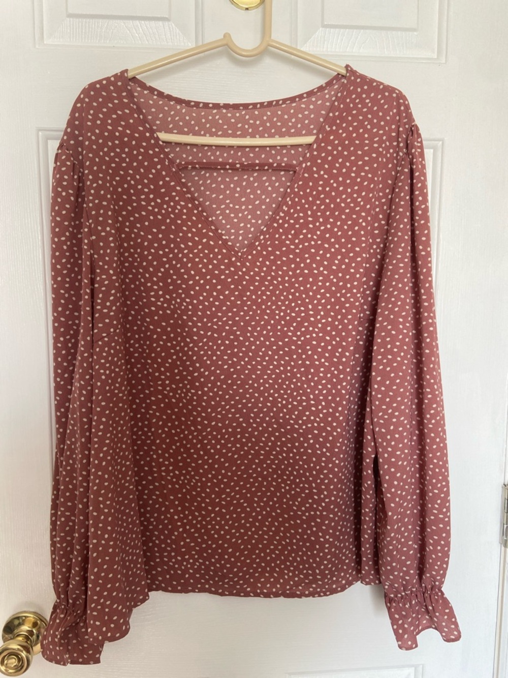 Cider Dusty Rose Polka Dot V-Neck Blouse